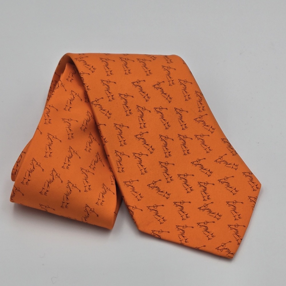 Vintage Robert Talbott Best of Class‎ Men's Tie 100% Silk Golfer Orange USA